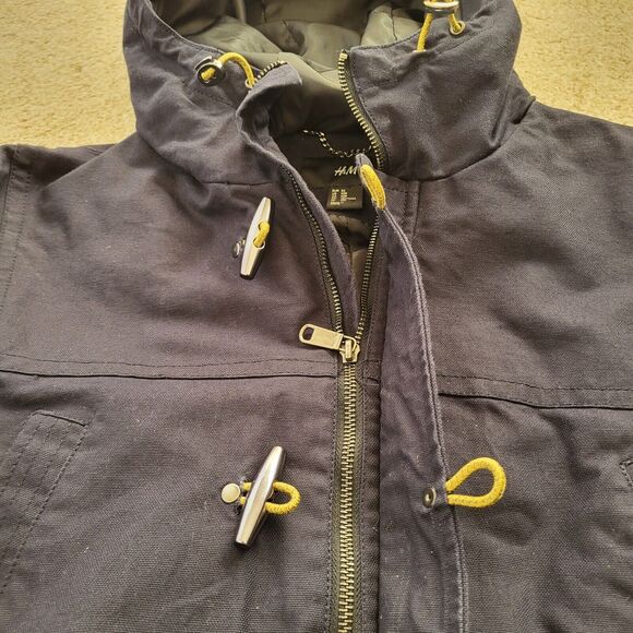 H&M Hooded Jacket Womens Size 42R Navy Heavyweight Barn Jacket Utility Jacket - Picture 7 of 10